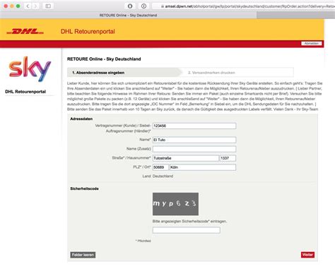 retourenschein für sky receiver.